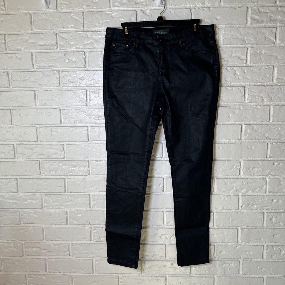 LRL Lauren Jeans Co Black Skinny Denim Women 10 Stretch Cotton Mix Shiney Ankle